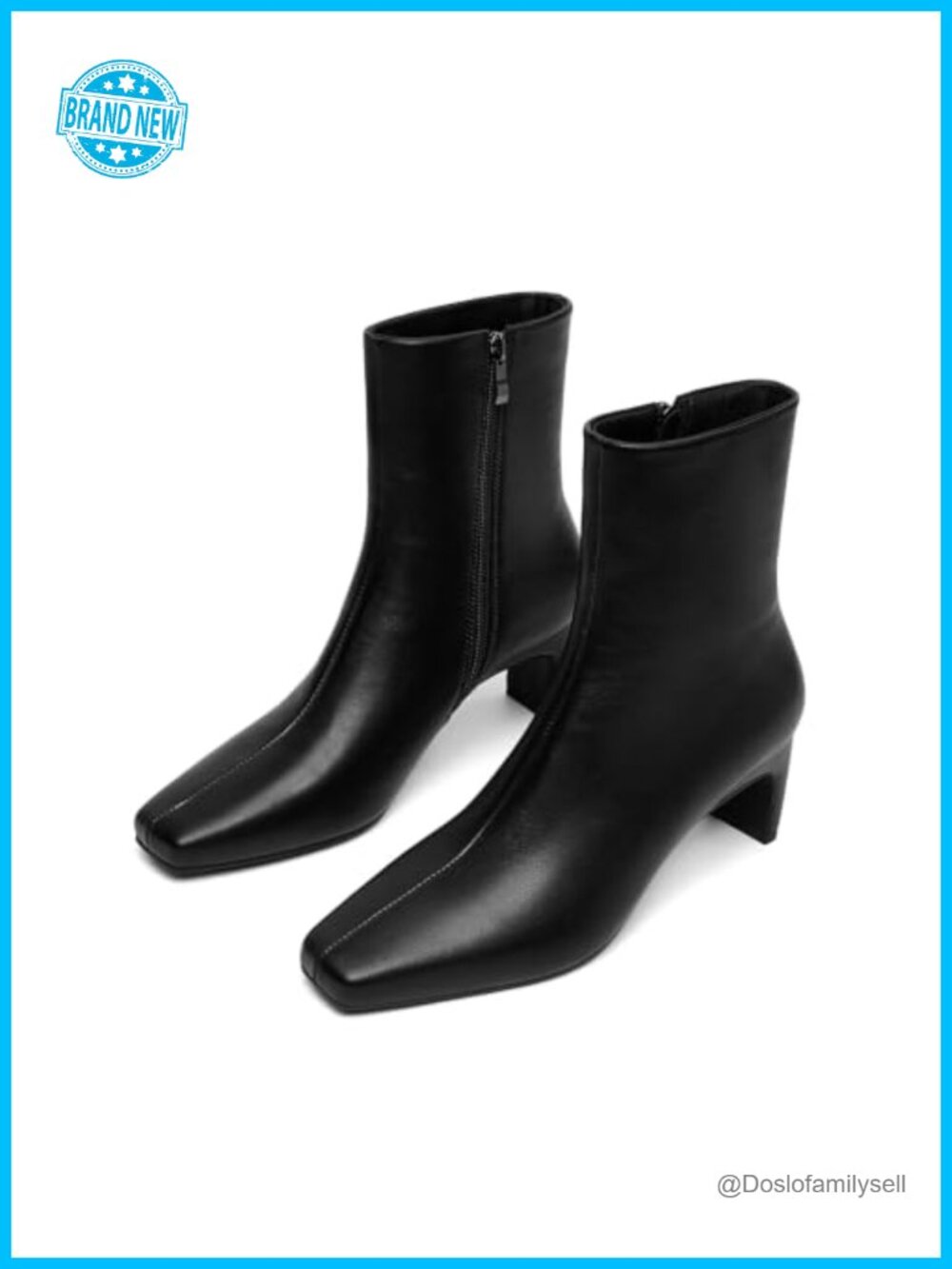 Square Toe Ankle Boots Chunky Block Heel Side Zip Booties